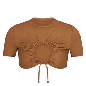 NWT SKIMS Women's Signature Swim Ruched T-Shirt Ochre Size XS